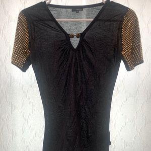 Just Cavalier tshirt with gold studded sleeves. Size: M fits like a Small.